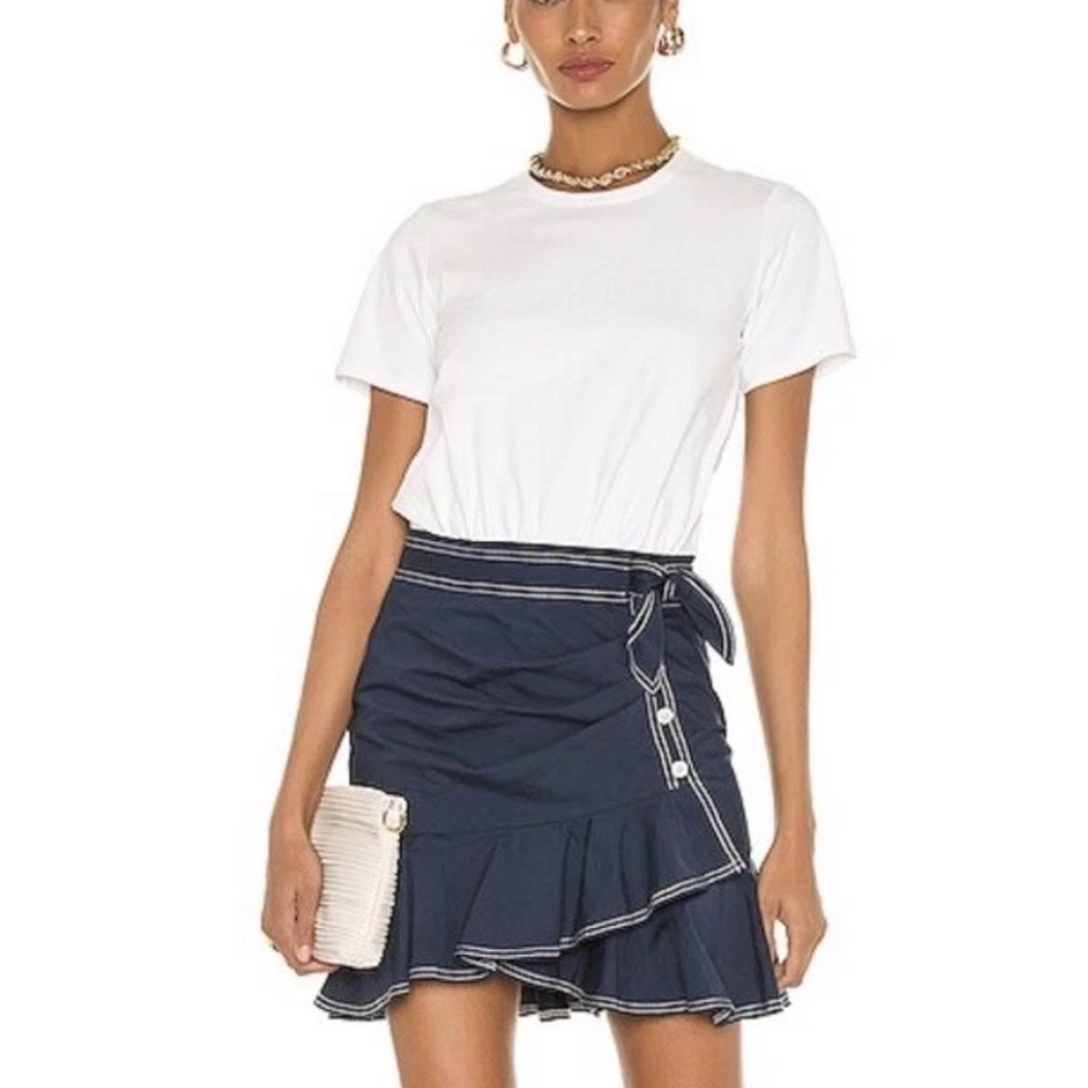 Veronica Beard White Tee Navy Blue Ruffle Mini Dress XS New!